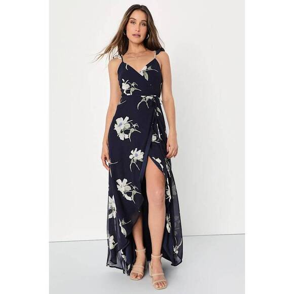 Lulus Dresses & Skirts - Lulus All Mine Navy Blue Floral Print High-low Wrap Dress BRAND NEW NEVER WORN